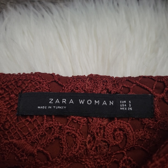 Zara Lace Eyelet Rust Midi Pencil Skirt size small - Picture 9 of 13